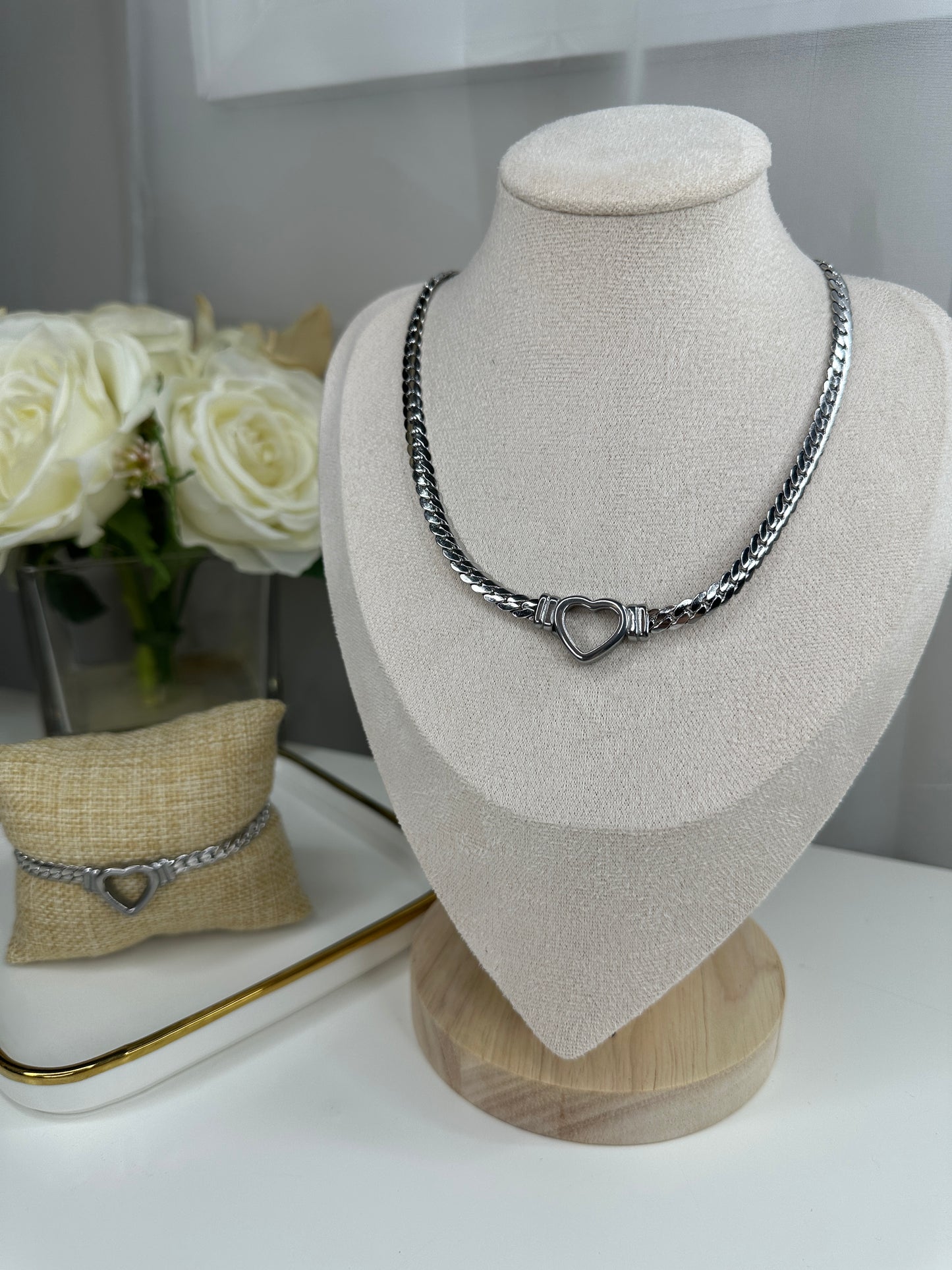 Set de Chocker Corazón Silver