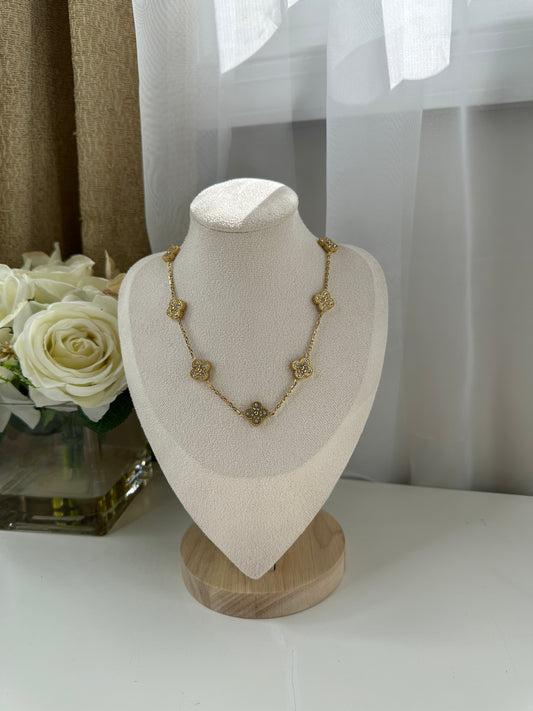 Clover Nacklace Oro con Cristales