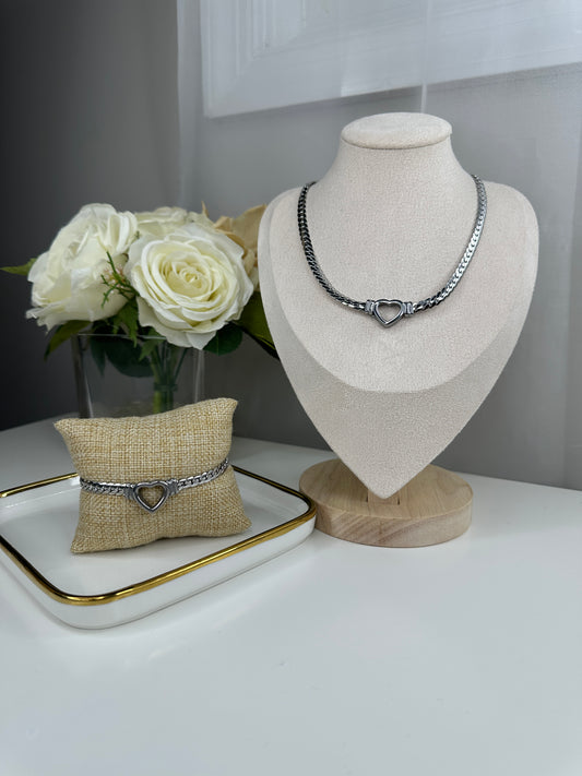 Set de Chocker Corazón Silver